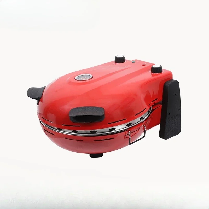 1200W Aluminum Red Electric Pizza Oven, Household Simple Pizza Maker with Non-Stick Plate, Easy Clean & Fast Heating
