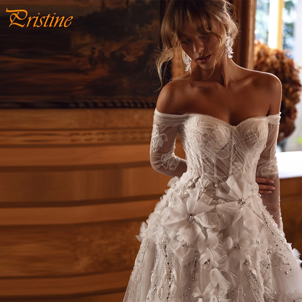 맞춤형 보헤미안 화이트 오간자 웨딩 드레스, 포멀 스위트하트 롱 슬리브 브라이덜 가운, 부드러운 A라인 코트 트레인 베스티도 데 노비아