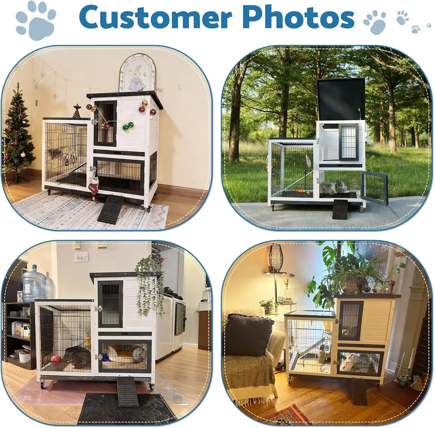 2-Story Indoor Outdoor Rabbit Hutch with Urine Guards & Dual Trays