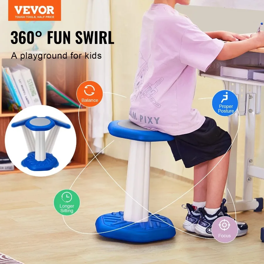 Wobble Chair 17.7-inch High Sponge Cushion Active Stool Improves Focus and Posture Suitable for Schools and Home Age 7-14 Blue