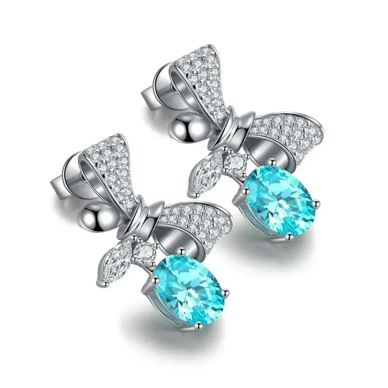 Pirmiana 2023 Hot Sale Lab Grown Paraiba Sapphire Bowknot Earrings S925 Silver Engagement Women Fashion Jewelry