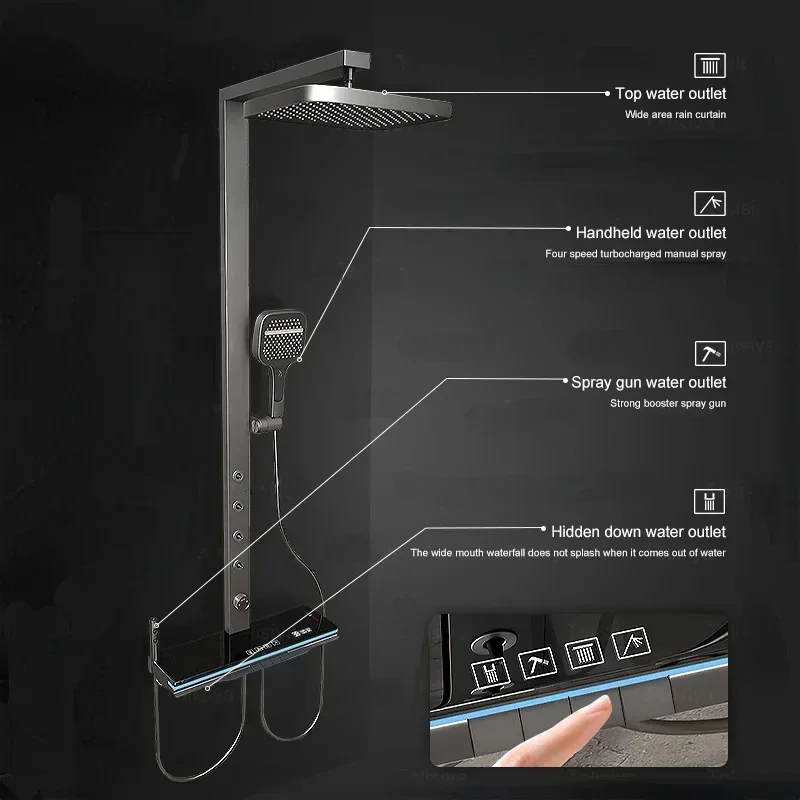 Imagem -05 - Gray Digital Display Shower Grupo Luz Ambiente do Banheiro Back Spray Torneira para Apartamento Sistema de Chuveiro Multifunções