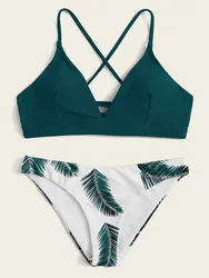 Conjunto sexy de biquíni bandeau feminino, estampa floral aleatória, maiô push-up, moda praia, roupa de banho acolchoada, maiô