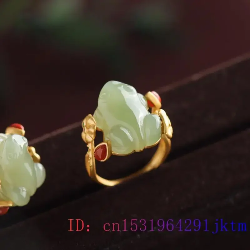 Green Jade Frog Rings Charms Natural Designer Accessories Amulets Talismans Fashion Jewelry Adjustable Ring Women 925 Silver