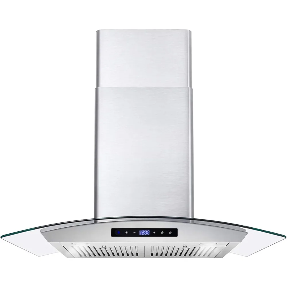 Wall Mount Range Hood with Ducted Exhaust Vent, 3 Speed Fan, Soft Touch Controls, Tempered Glass, Permanent Filters, 30 inches