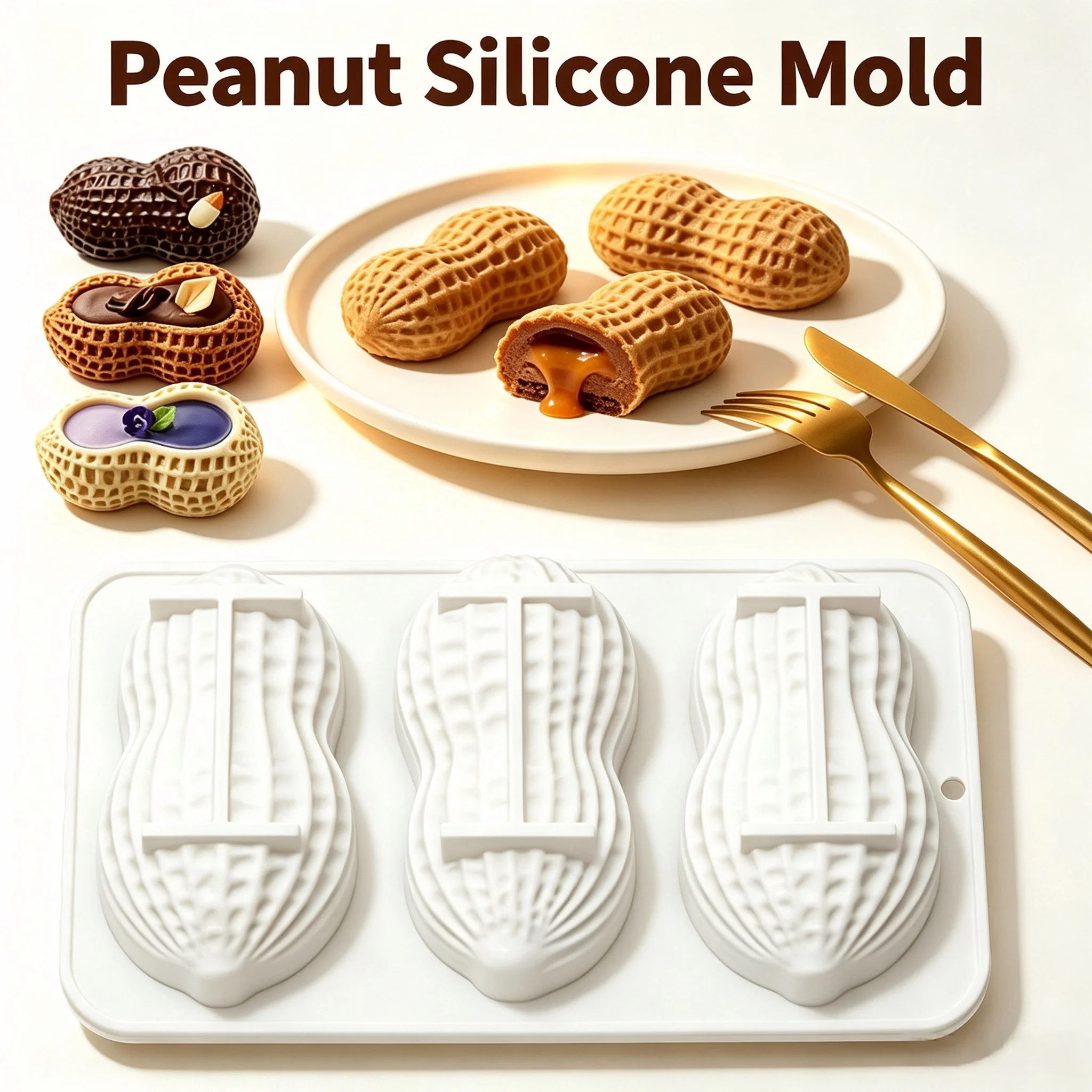 Three-compartment Baking Mold, Suitable For Making Peanut Mousse Cake, Nut Chocolate Pudding Desserts, And  Scented Candles
