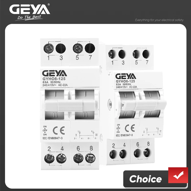 GEYA GYHO8 Dual Power Manual Transfer Isolating Switch 2P 40A 63A  Interlock Circuit Breaker AC Din Rail MTS 220V