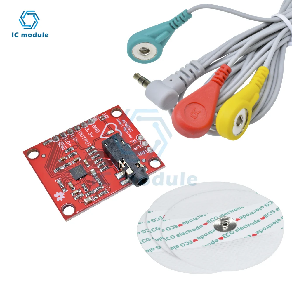 AD8232 Heart Rate ECG Monitoring Sensor Module with cables DIY kit for Arduino