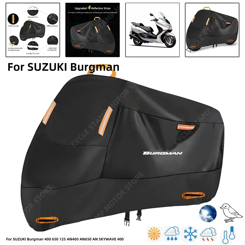 Waterproof Motorcycle Cover For SUZUKI Burgman 400 650 125 AN400 AN650 AN SKYWAVE 400 Outdoor Protection Against Rain Dust