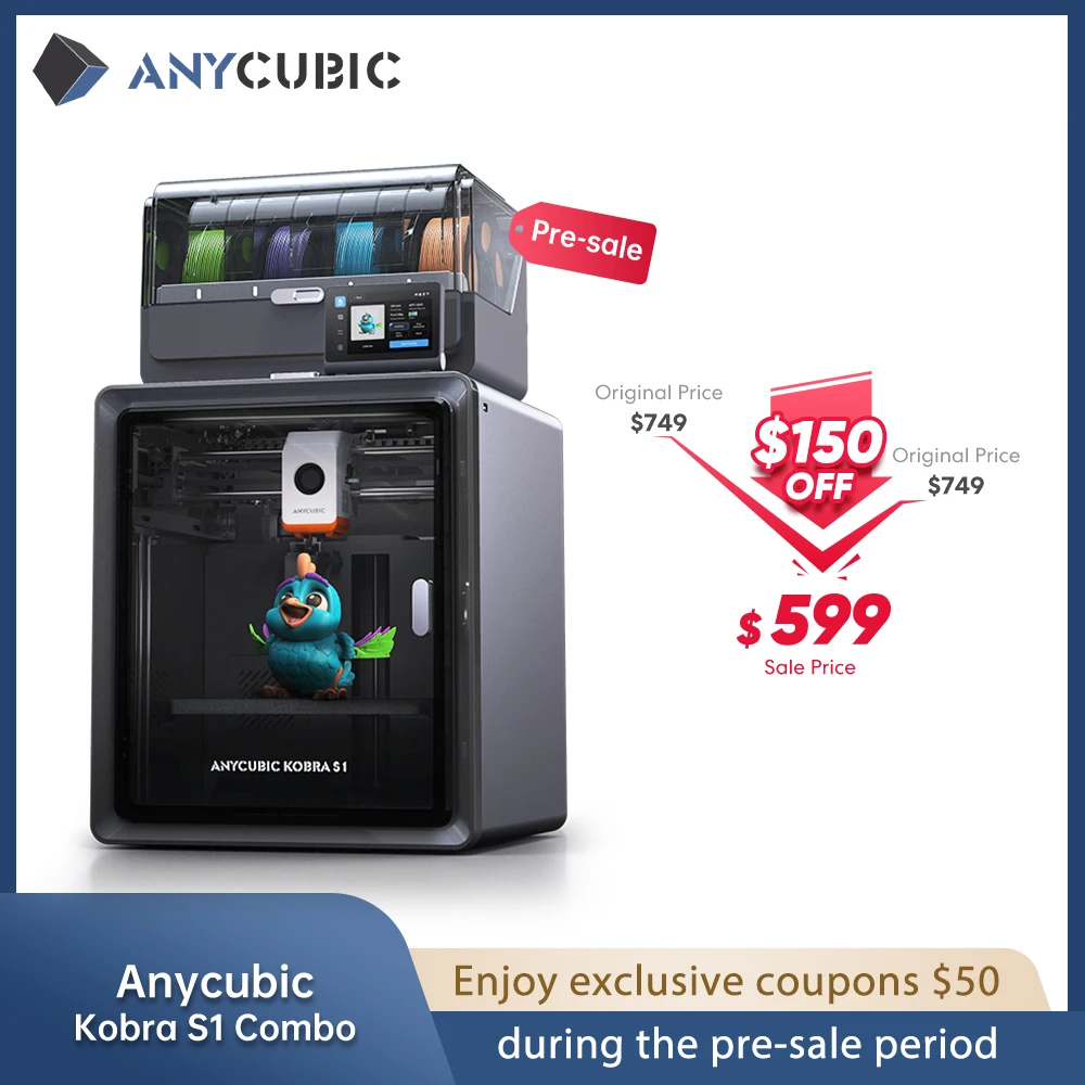 Anycubic Kobra S1 Combo Multi-Color 3D Printer High Precision Core XY Stable Structure Ultra-Quiet Max Speed 600mm/s 3D Printer