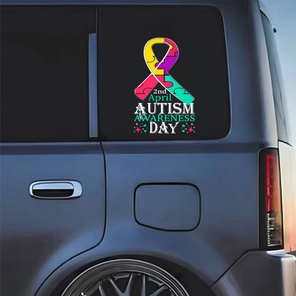 Car Stickers And Decals, Vinyl Decals, Autism Awareness Day Ribbon Pattern, Automotive Decals, Funny Bumper Stickers(1pc)
