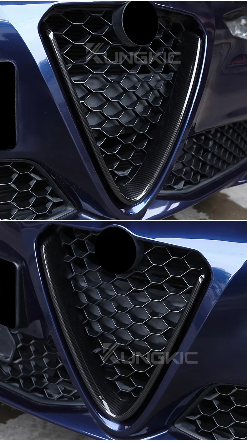 Dry Carbon Fiber Für Alfa Romeo Giulia 2017 2018 2019 2020 2021 2022 2023 Front Grill Dekoration Rahmen V Form Rahmen zubehör – Detail 4