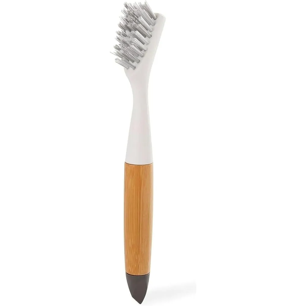 

Deep Cleaning Brush for Crevices, Shower, & Grout, Tough Bristles, Sustainable Bamboo Handle, White