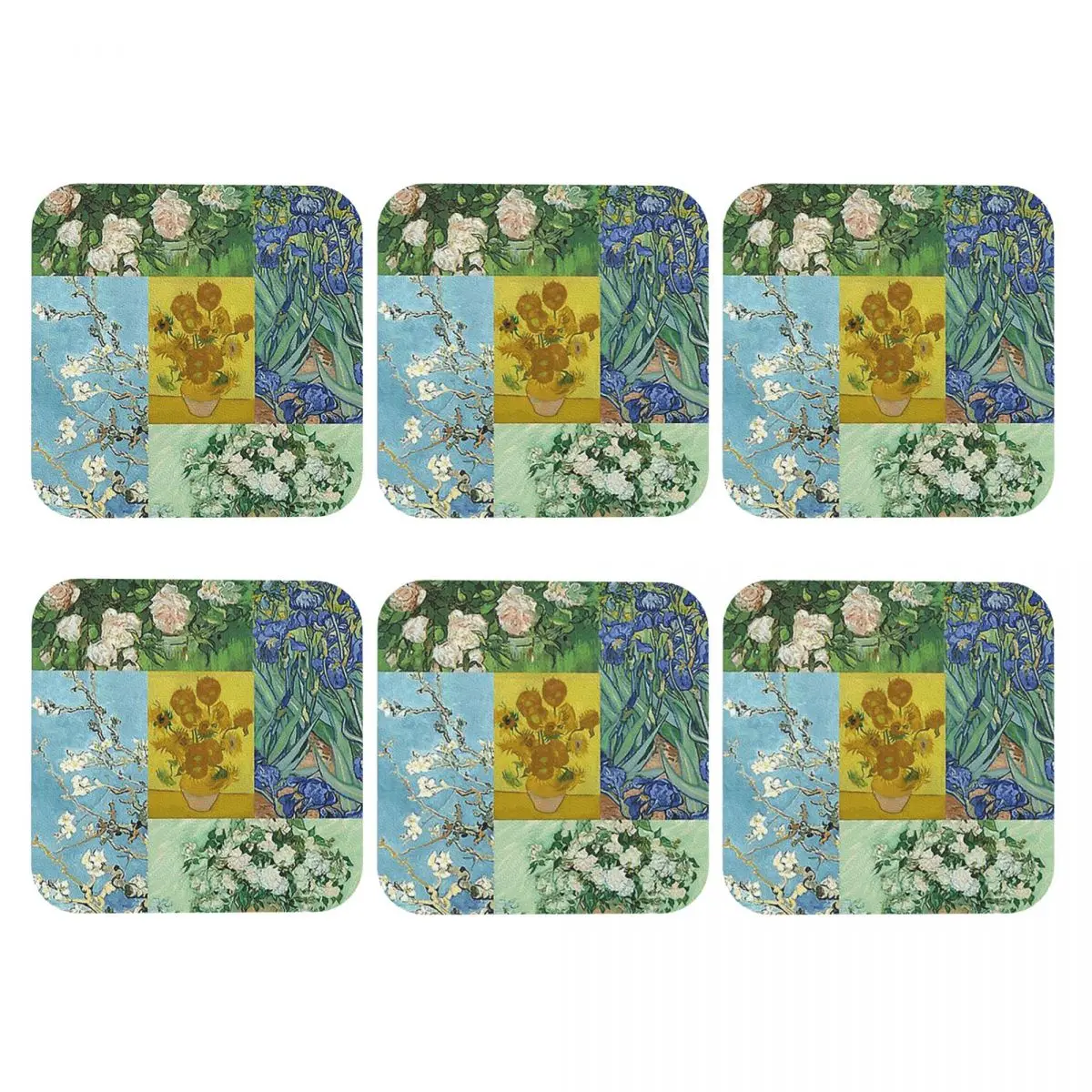 Vincent Van Gogh Paintings Art Collage Coasters PVC Leather Placemats Non-slip Coffee Mats for  Kitchen Dining Pads Set of 6