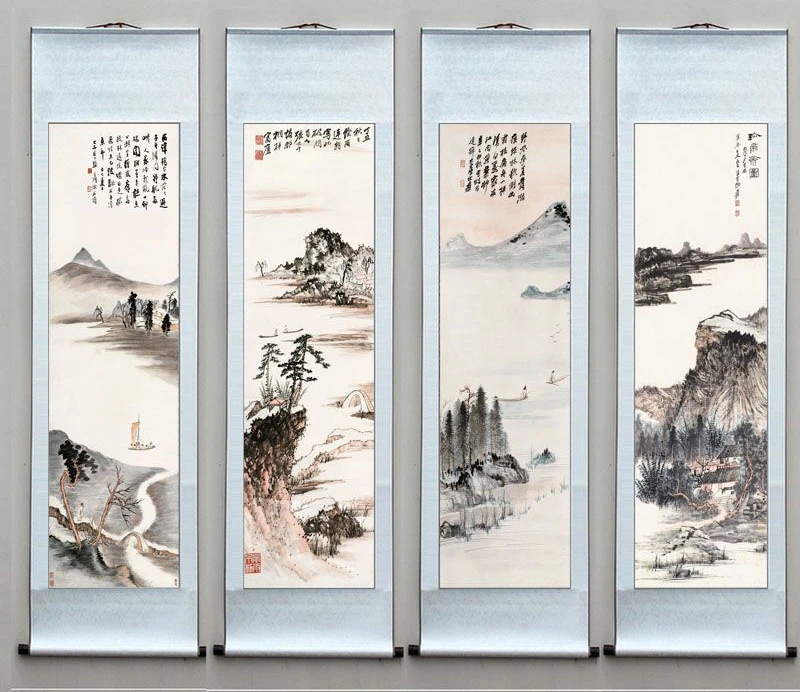 Chinese Style Landscape Scroll Wall Paintings Vintage Wall Art Decals Room Decor Aesthetic Posters Wall Picture Hanging