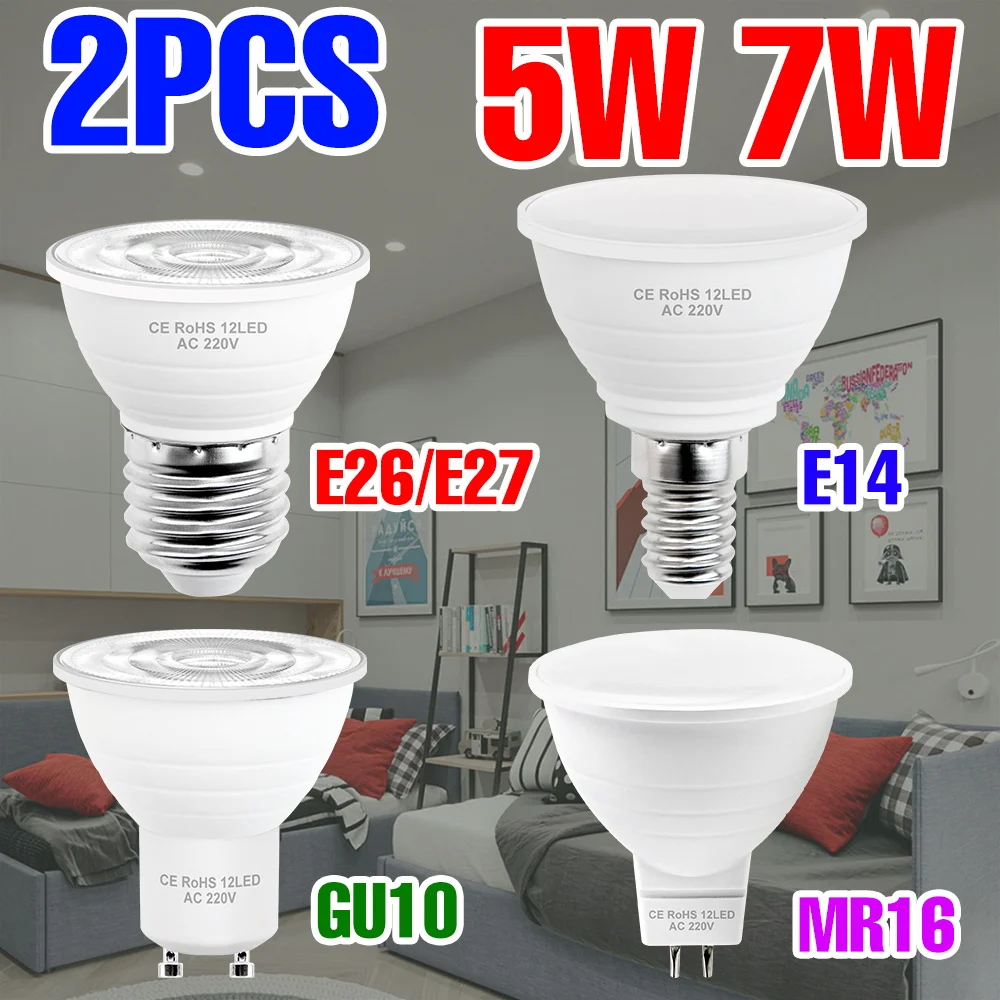 

2 шт. 7 Вт E27 Светодиодная лампа E14 Потолочный светильник AC220V GU10 Прожектор MR16 Люстра Лампы GU5.3 Для дома Спальня Мягкое освещение 5 Вт