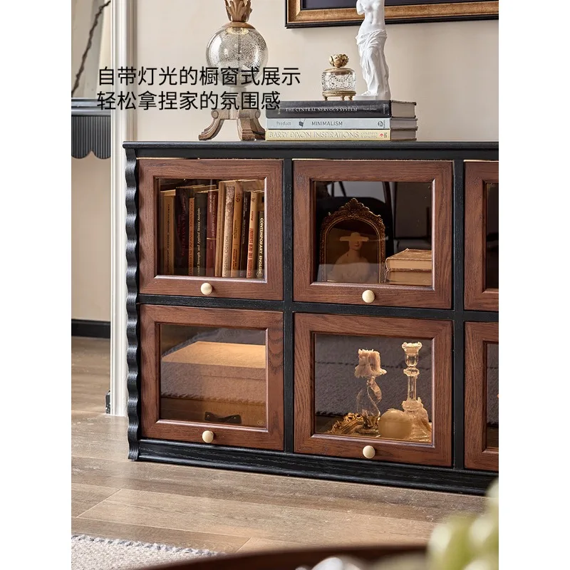 French retro solid wood TV cabinet, medieval living room storage locker