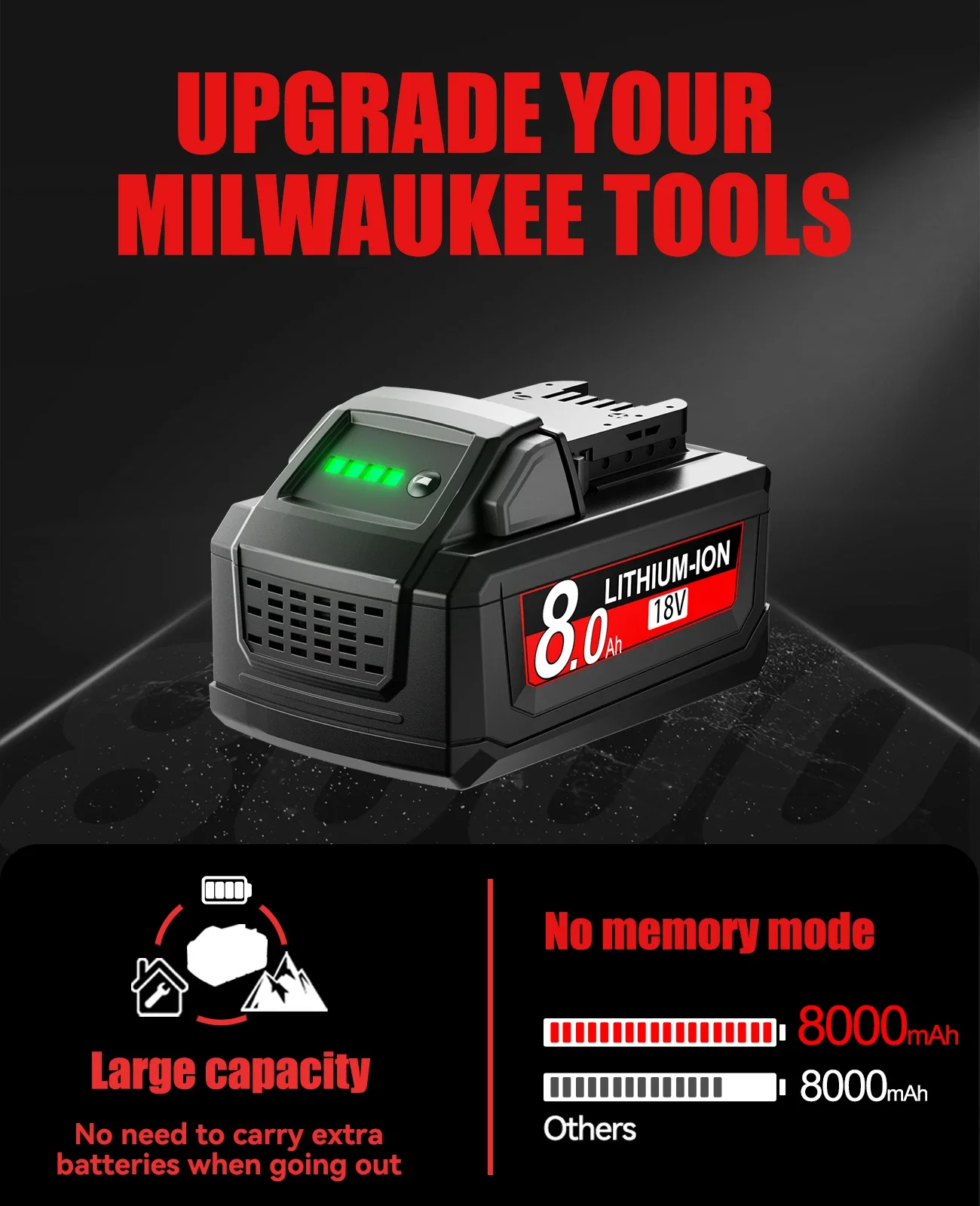 

For Milwaukee M18 18V 8000mAH Replacement For Milwaukee M18B5 XC Li-ion battery M18B 48-11-1815 48-11-1850 2604-22 18650.00