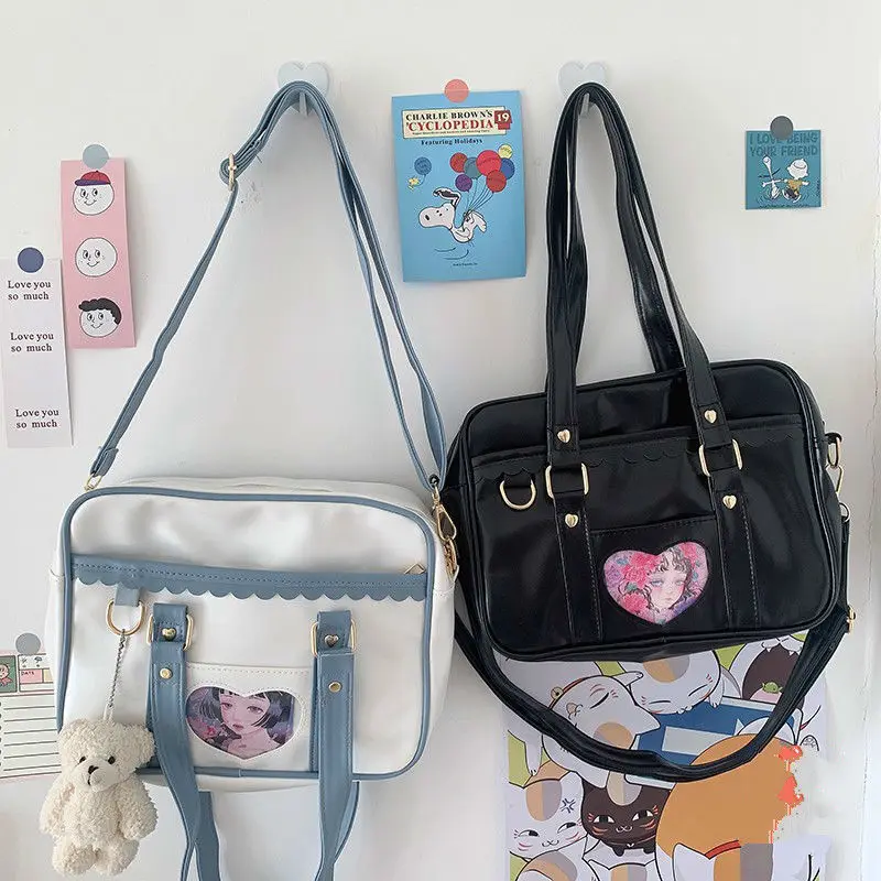 Japanese Harajuku Cute Girl Student Handheld Jk Bag Korean Ins Soft Girl PU Leather Crossbody Bag Versatile Uniform Bag