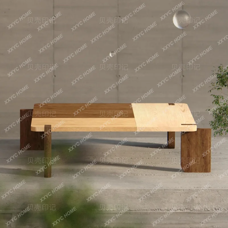 Medieval ash wood solid wood color matching coffee table living room home simple designer creative square