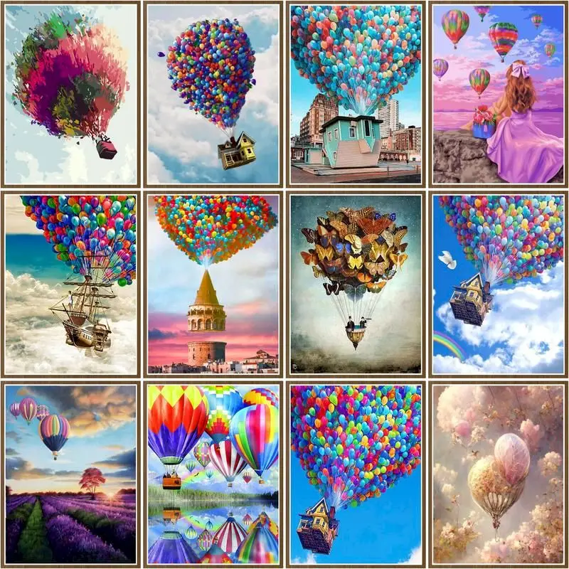 

CHENISTORY Paint By Number Hot Air Balloon Scenery Kits For Adults Handpainted Diy Frame Picture By Number Home Decoration Gift