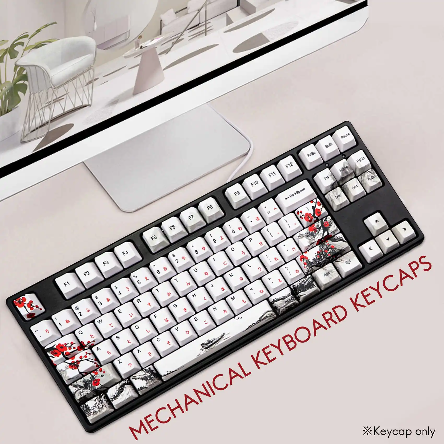 

A19Q-110 клавиш PBT колпачок для ключей с сублимационной краской, цветок сливы, вишневый профиль, колпачок для ключей, набор механических колпачков для клавиатуры «сделай сам»