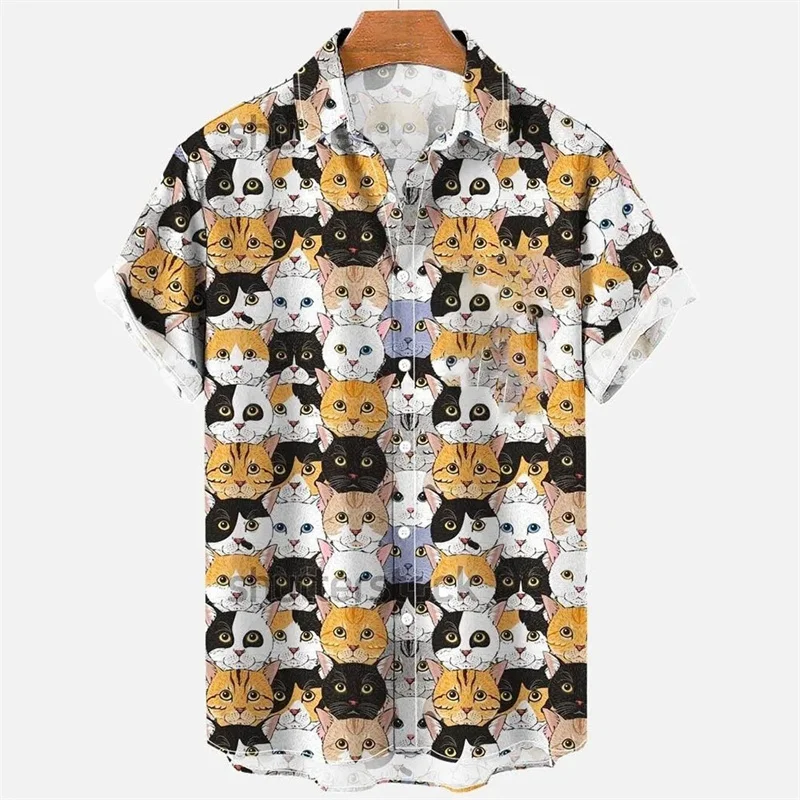 Men\'s Oversized Cat Pattern Masculine Summer Hawaiian Shirt Social Floral Camisole Cartoon Men\'s Graffiti Clothing New Style