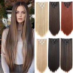 22Inch Long Straight Clip in Hair Extension  Hairstyle 16 Clips 7Pcs/Set   Synthetic  Black Brown Hairpieces  For Wom