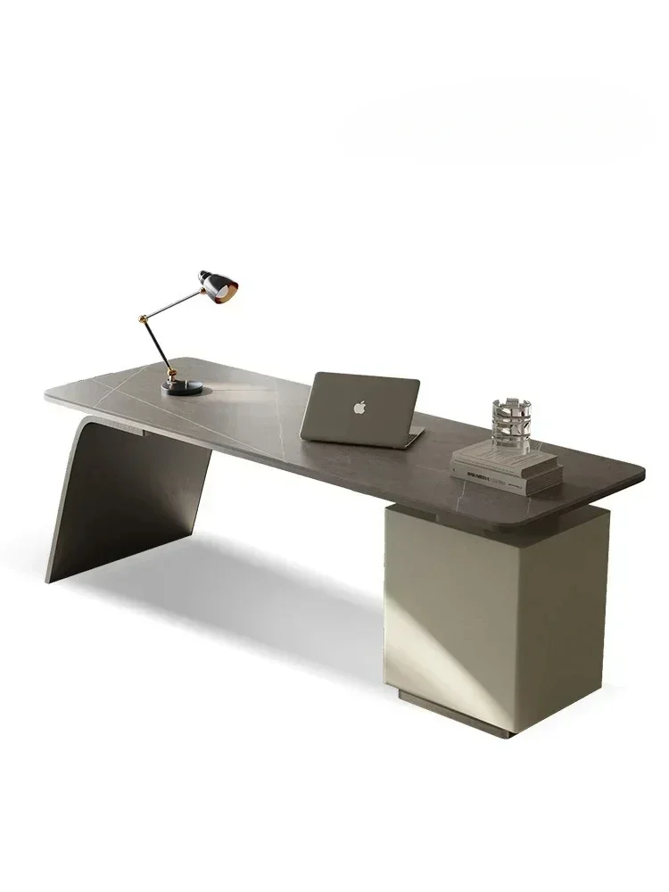 Italian minimalist bright rock slab desk household writing desk light luxury designer computer desk integrated