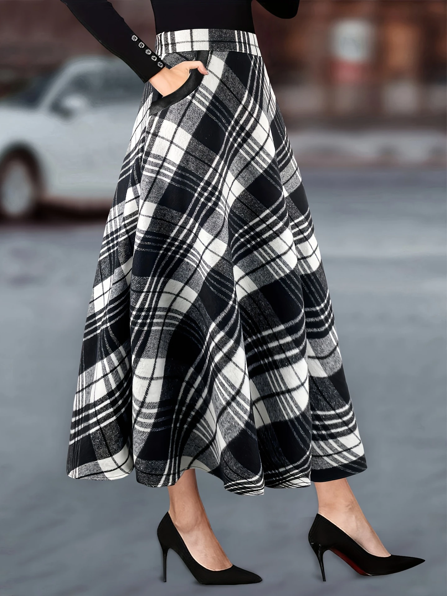 

Faionable Casual Plaid Long High Waist Skirt Women's A-Line Skirt Polyester Material Daily Wear Summer Collection