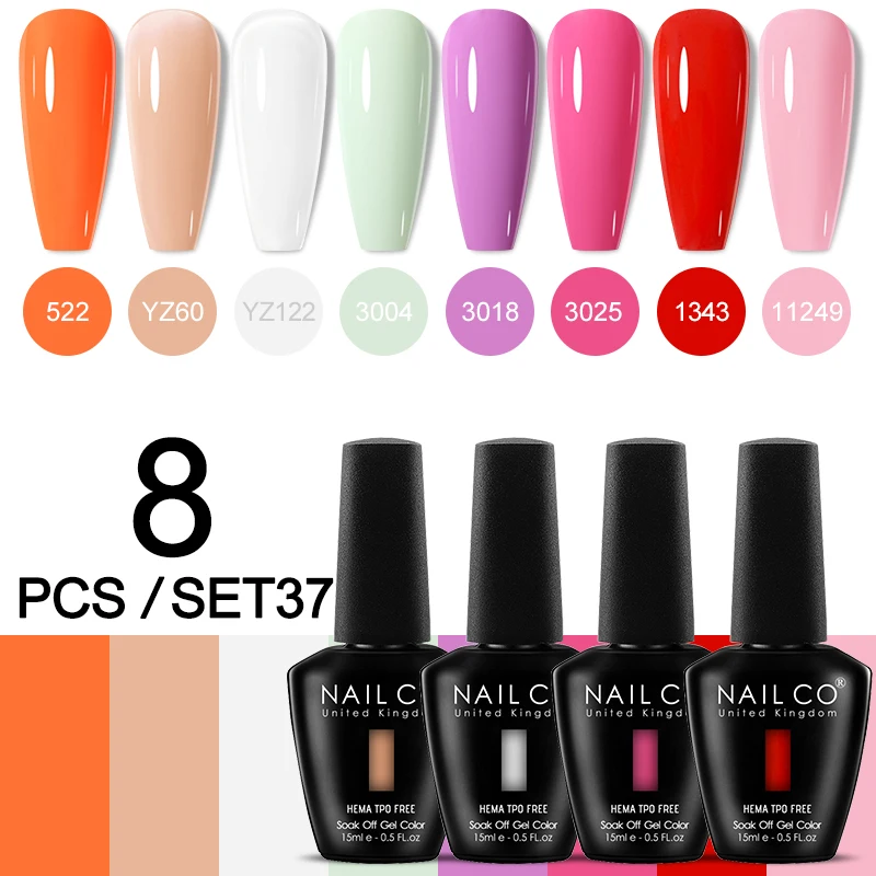 NAILCO Color Block Series Glossy Nails 15ML Trendy Candy Foam Gel Semi-Permanent Nail Art LED Nail Salon DIY Nail Art Gel SET