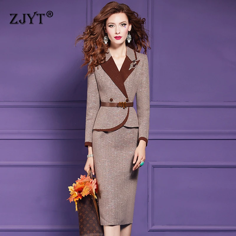 ZJYT Autumn Winter Women\'s Elegant One Piece Pencil Dresses for Office Work 2024 Fashion Long Sleeve Vintage Dress Plus Size 3XL