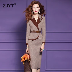 ZJYT Autumn Winter Women's Elegant One Piece Pencil Dresses for Office Work 2024 Fashion Long Sleeve Vintage Dress Plus Size 3XL