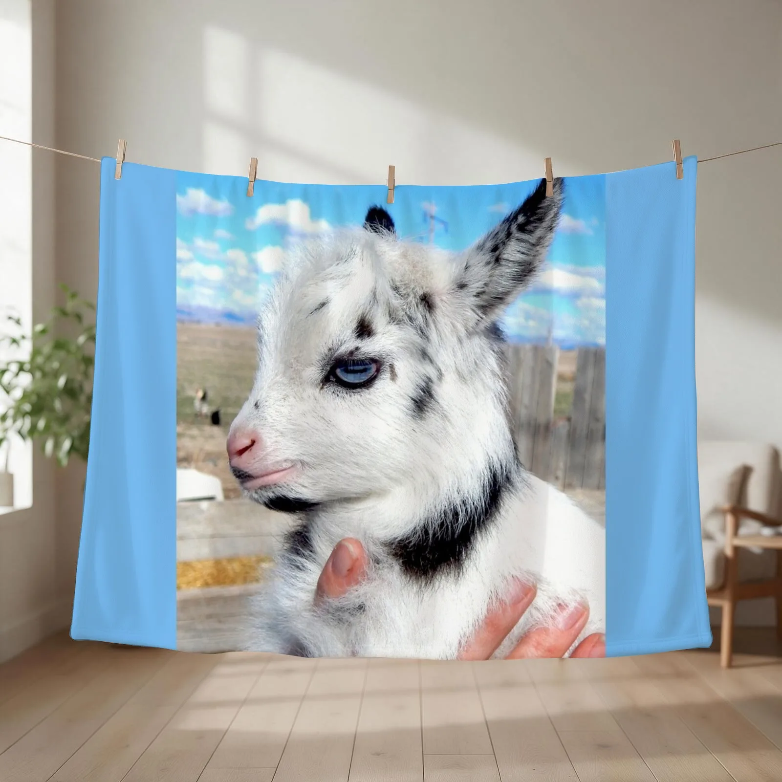 blue eyed goat Throw Blanket couch cozy soft plush fuzzy picnic outdoor blanket