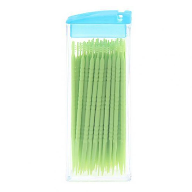 50Pcs/Box Oral Care Disposable Plastic Toothpicks With Brushes Travel Teeth Cleaning Tool Two-Head Dental Floss Toothpick Random