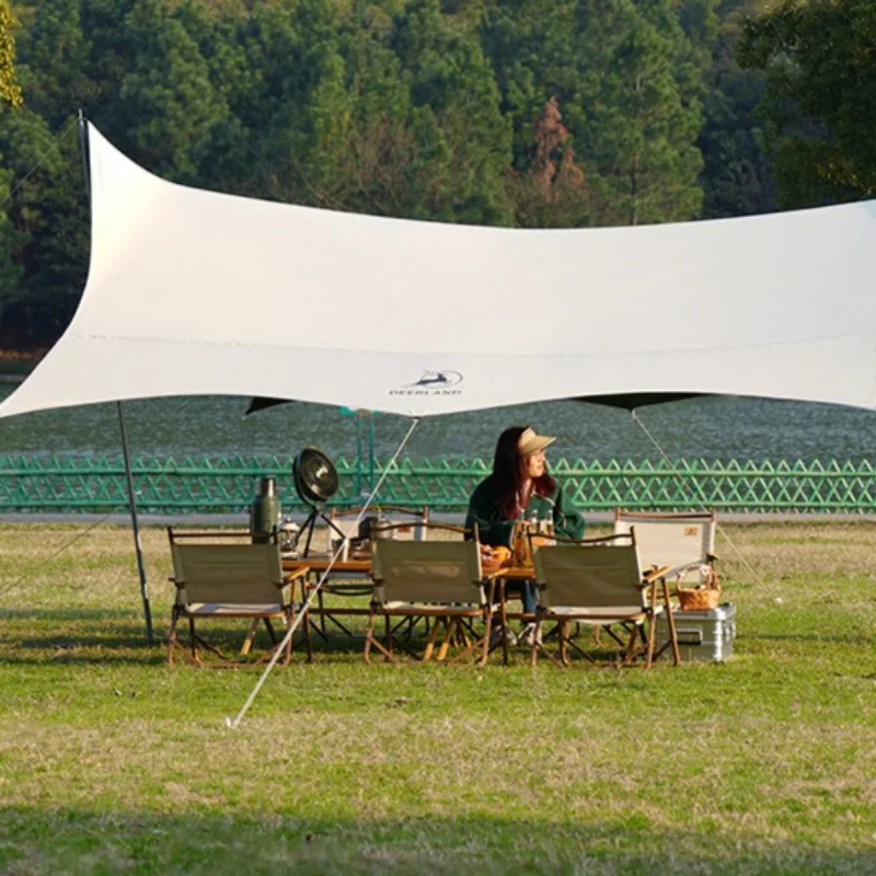 Portable Camping Awnings Silver Coated Sunshade Awning Butterfly-shaped Octagonal Outdoor Tent Canopies Hiking Camping Supplies