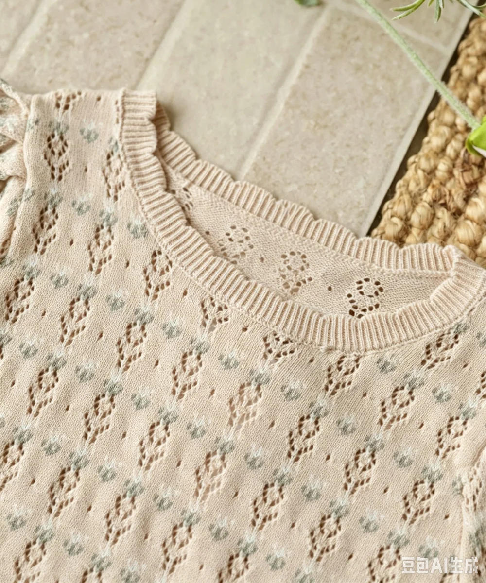 Fall baby girl clothes Cotton thin pure cotton top French countryside style flower hollow knitted pullover kids tops