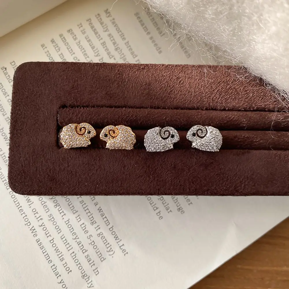 Golden Sheep Earrings Zodiac Lamb Zircon Zodiac Animal Studs Delicate Cute Rhinestone Lamb Stud Earrings Social Gathering