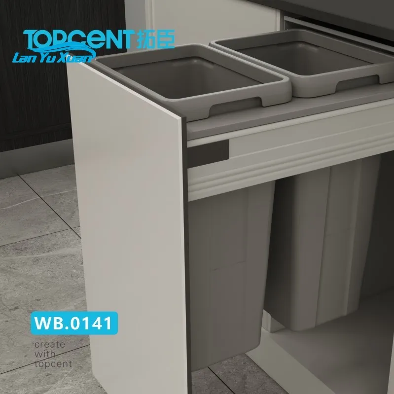 

Topcent High Quality Pull Out Trash Can Under Cabinet Double Sliding Trash Bin Kitchen Plastic Pullout Trash Bins with drawerr