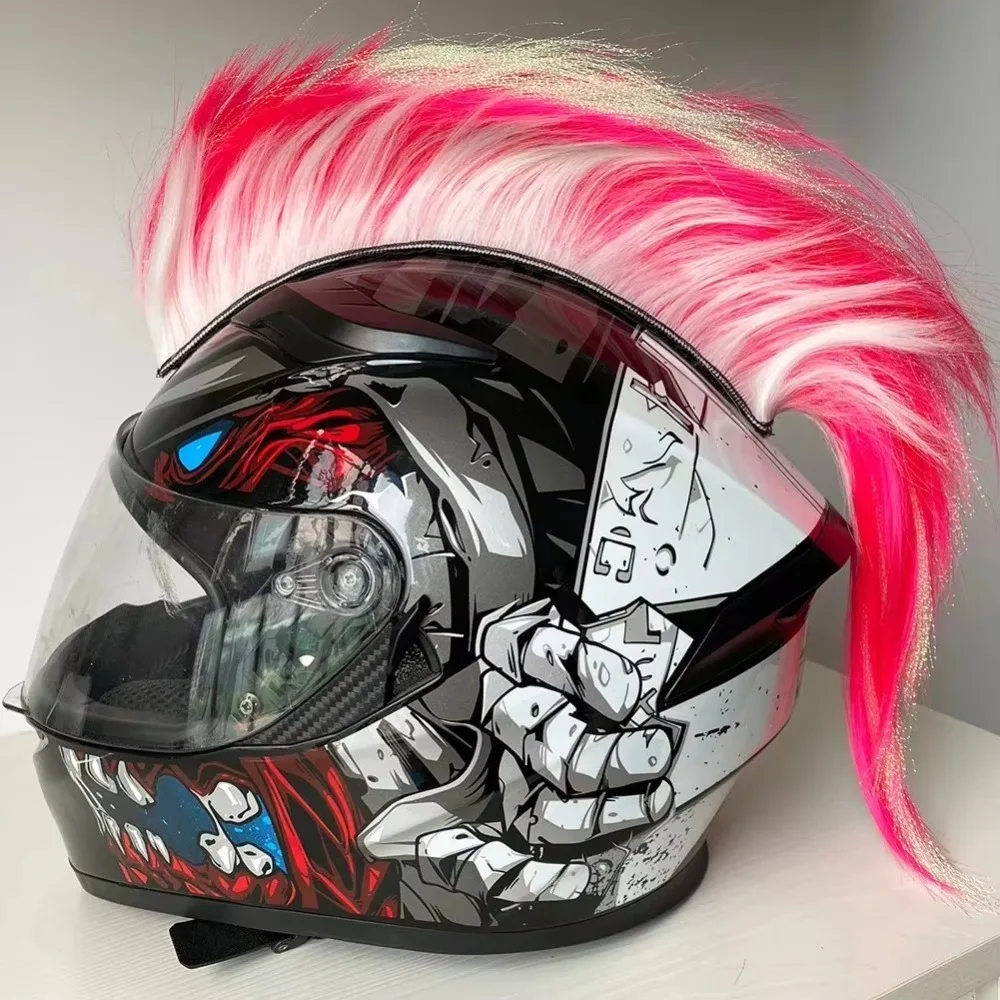 Durável universal mohawk capacete peruca estilo punk leve decorações de capacete de motocicleta com adesivo mágico perucas de crista de galo