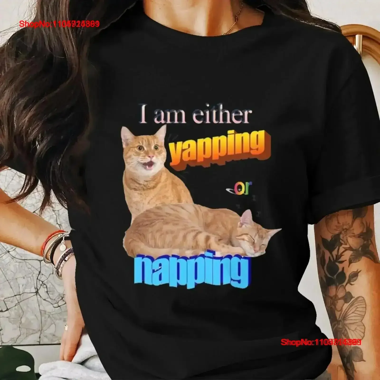 I AM Either Yapping or Napping Cozy T Shirt with 2 Playful Orange Cats vintage Washed graphic Stylish Casual Versatile vintage