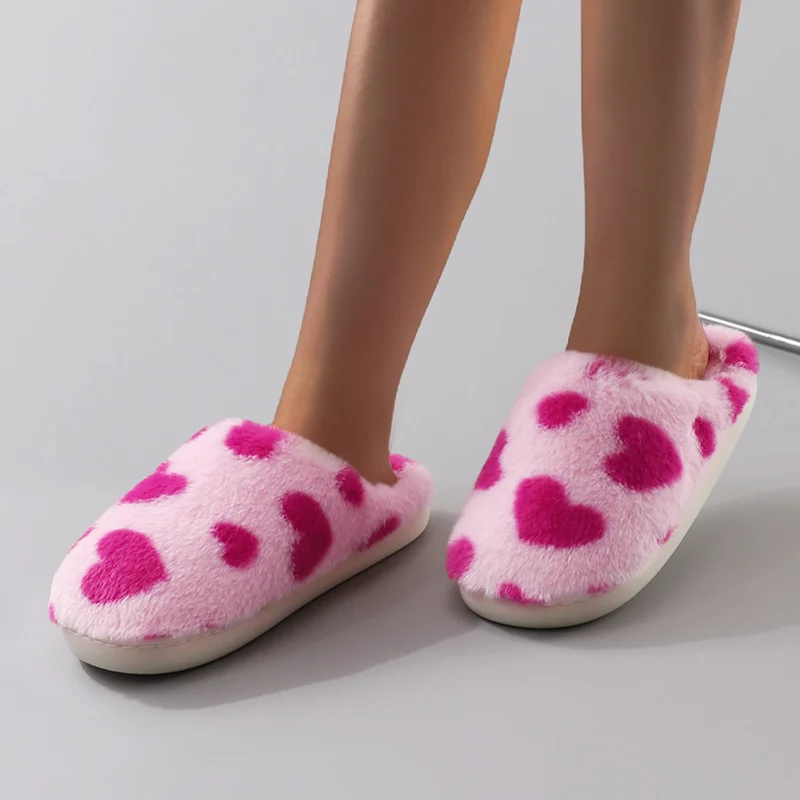 Sweet Autumn-Winter Valentine's Day Heart-Shaped Cotton Slippers for Women, Indoor Plush Warm and Comfortable Slippers