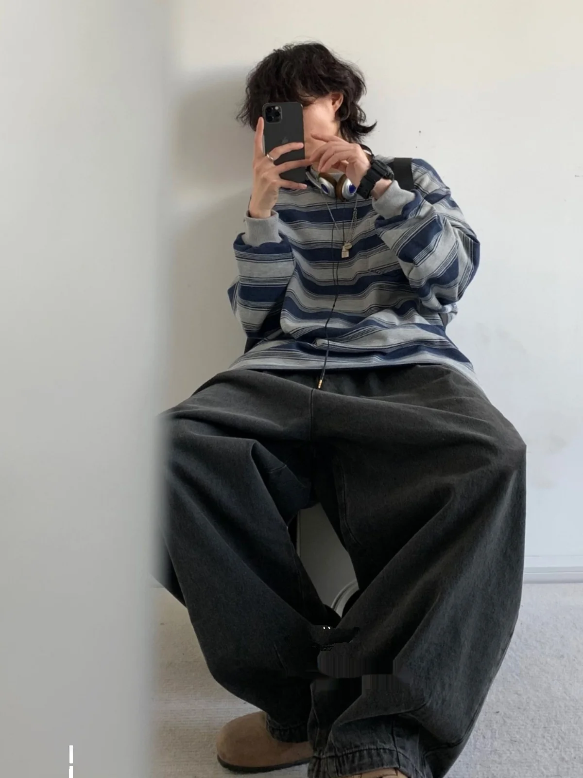 Retro Japanese Style Long Sleeve round Neck Base Shirt Men's Nautical Striped Workwear Sweatshirt Spring Autumn Unisex Couple
