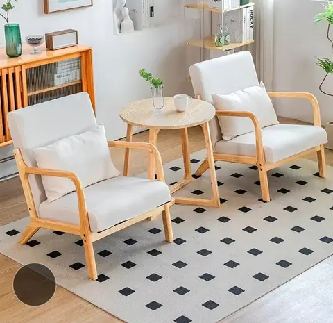 Elegant Vintage Wooden Armchair with Cushioned Backrest for Cozy Living Room Rustic Single Sofa Chair with Retro Design