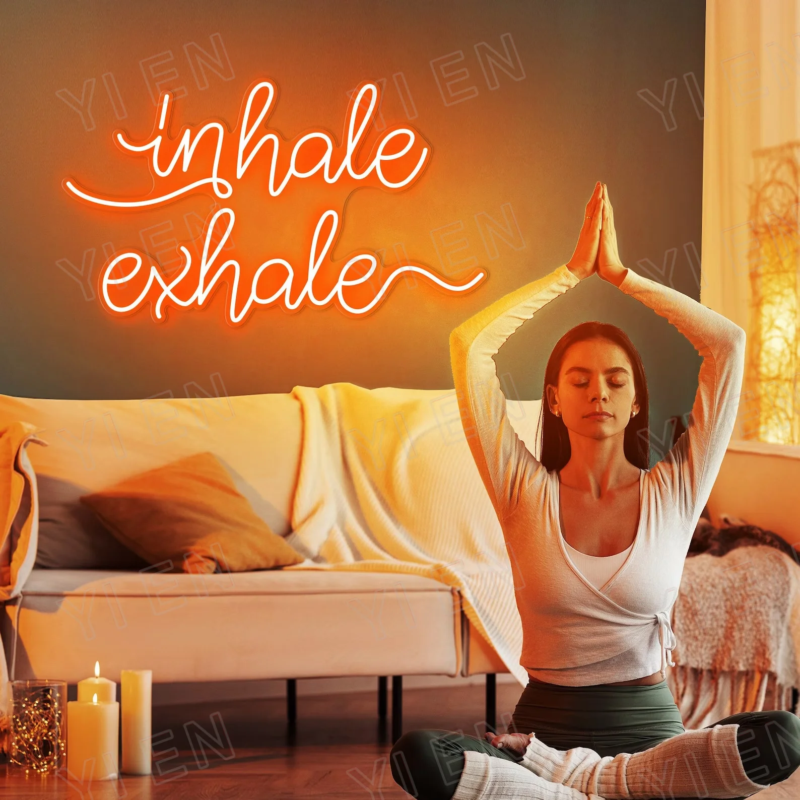 Sinal Neon Motivacional para Yoga, Respire, Fitness e Yoga D, Pilates Arte