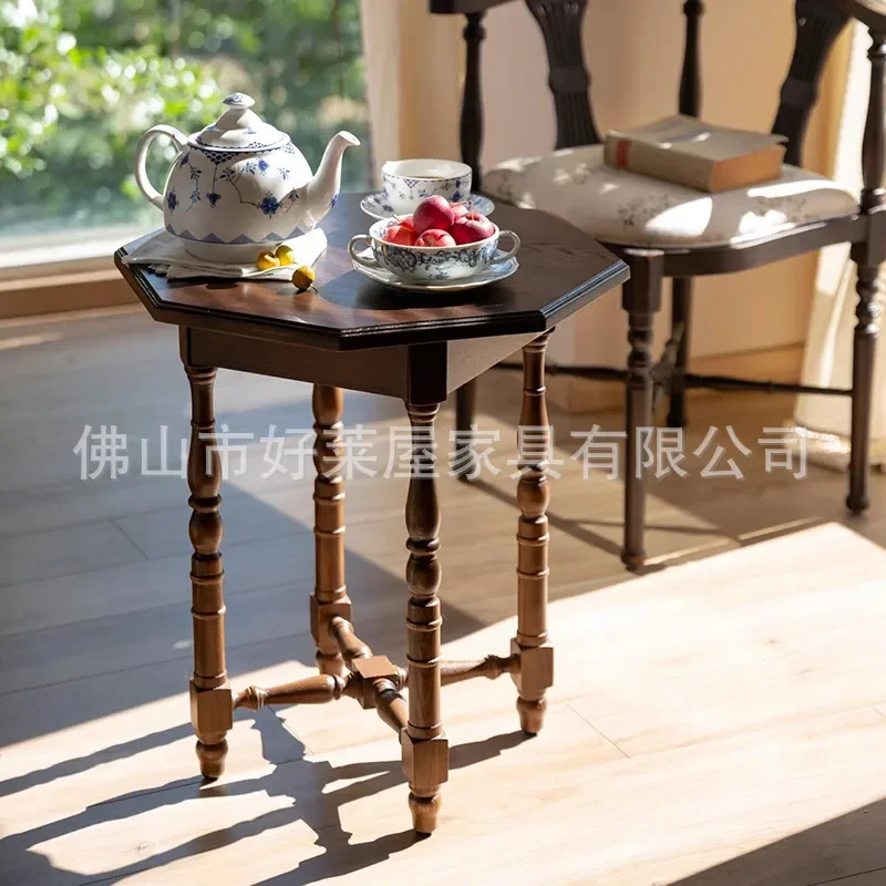 Retro Octagonal Solid Wood Dining Table Art Style Nostalgic Living Room Furniture Internet Celebrity Home Decor