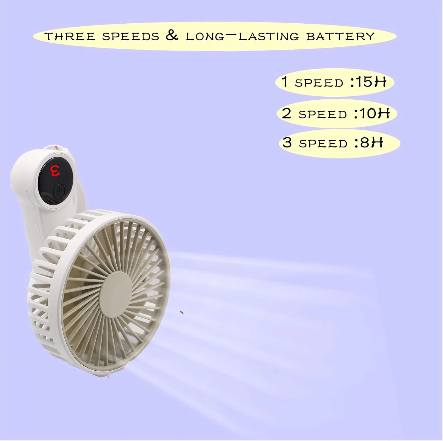 مروحة محمولة، مروحة مكتب حقيقية قابلة لإعادة الشحن بقوة 2500 مللي أمبير في الساعة مع شاشة رقمية، 180 °   مروحة شخصية قابلة للطي مع حبل، USB Mi لمدة 15 ساعة