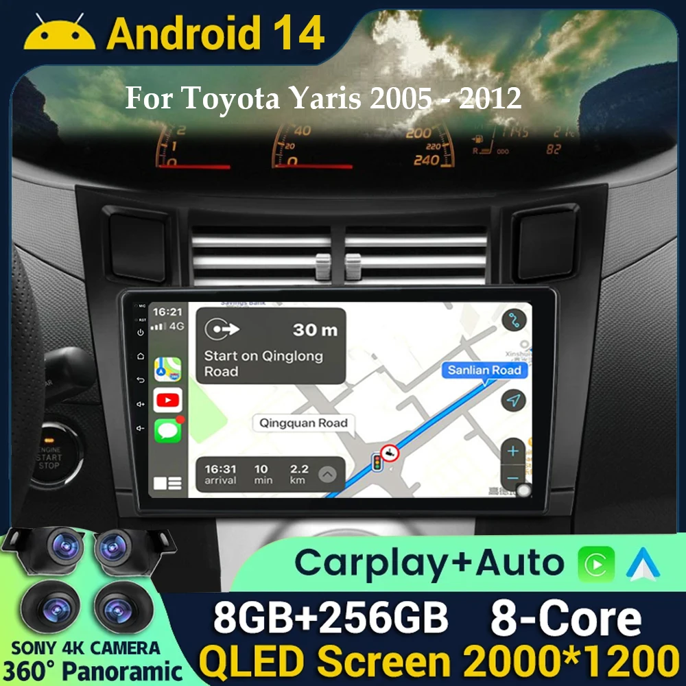 Android 14 Car Radio For Toyota Yaris 2005 - 2012 Wireless CarPlay Android Auto Car Intelligent Systems GPS No 2 din 2din DVD