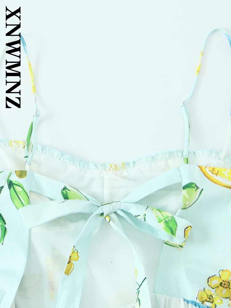 XNWMNZ 2025 夏の女性の自由奔放に生きるファッションショルダー薄いショルダーストラップ背中の開いたミディドレスシックな休日の女性ノースリーブセクシーな