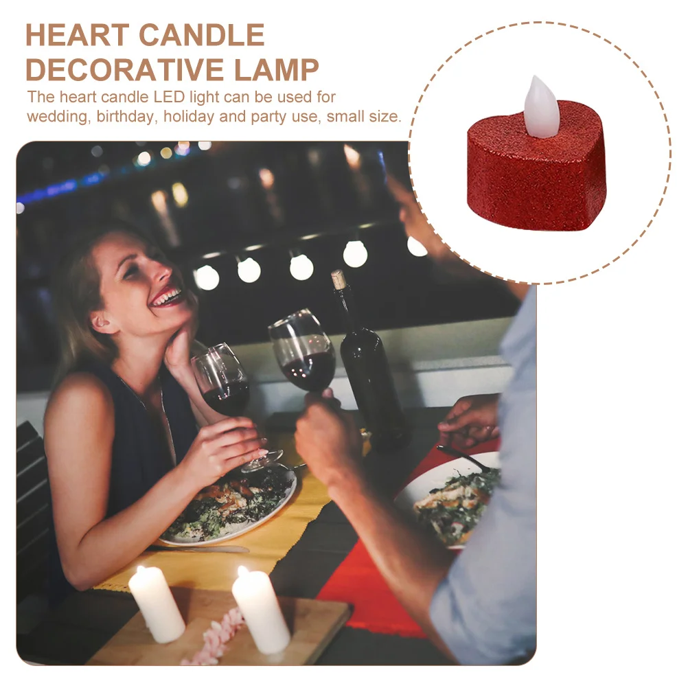 

12Pcs LED Heart Decorative Lamp Flameless Electronic Heart-Shape Light for Festival Wedding Home Party Atmosphere